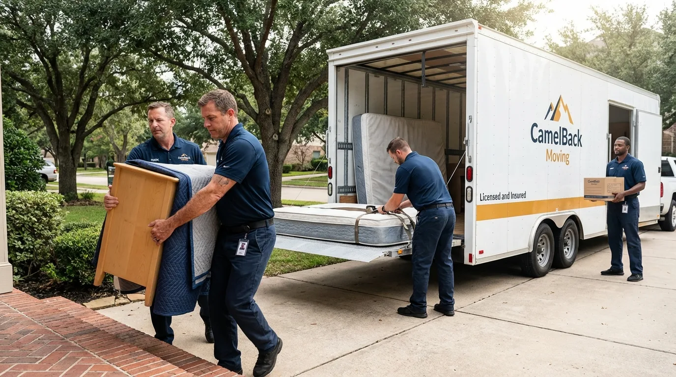 Crew loading residential truck for cross-state move from Paris, TN