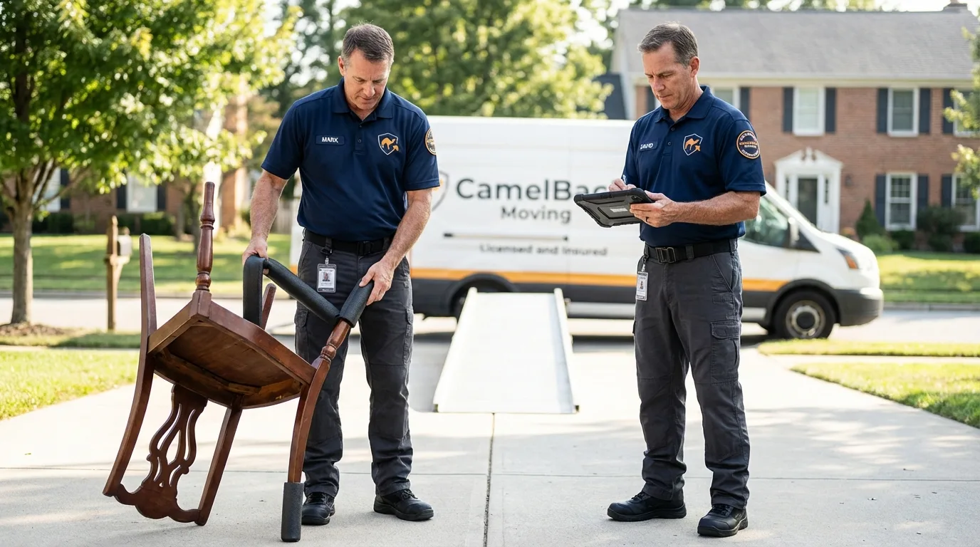 Movers inspecting furniture for damage prevention before loading in Paris, TN